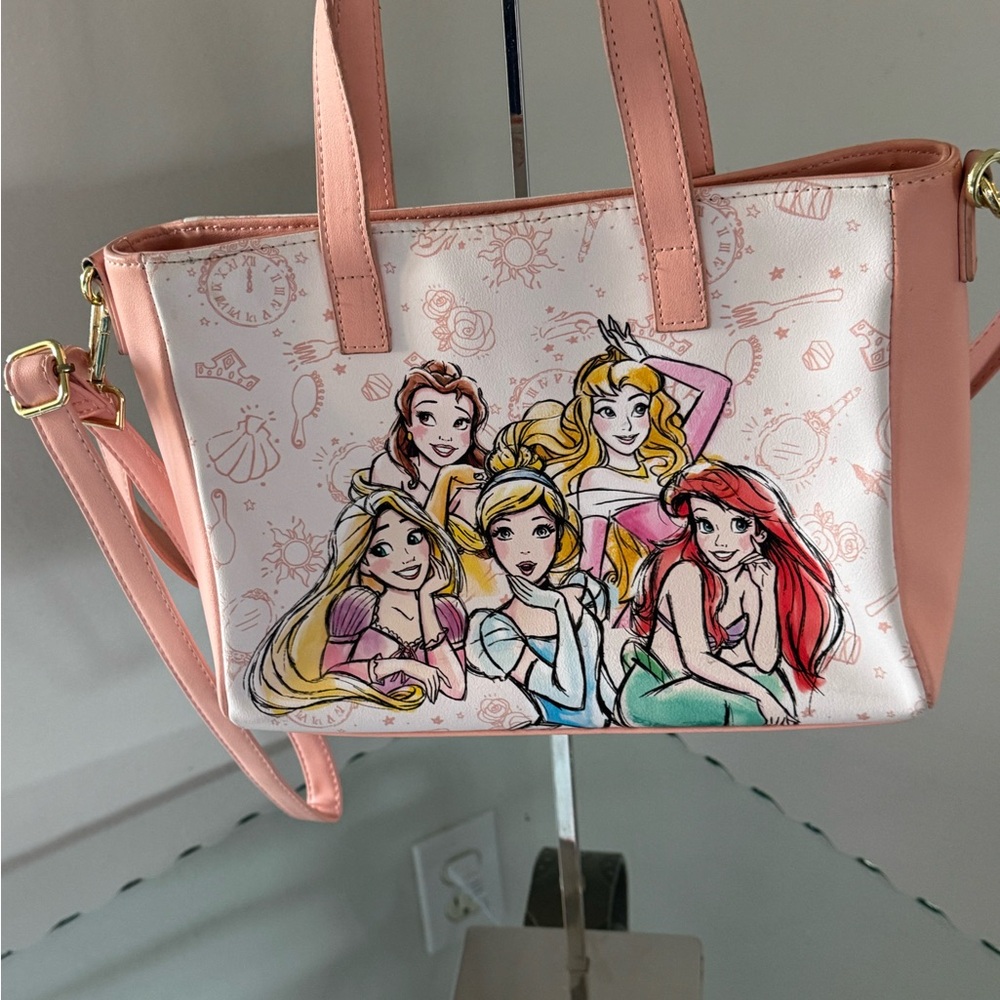DISNEY LOUNGE FLY Princess Sketch Pink and White Crossbody Tote Bag